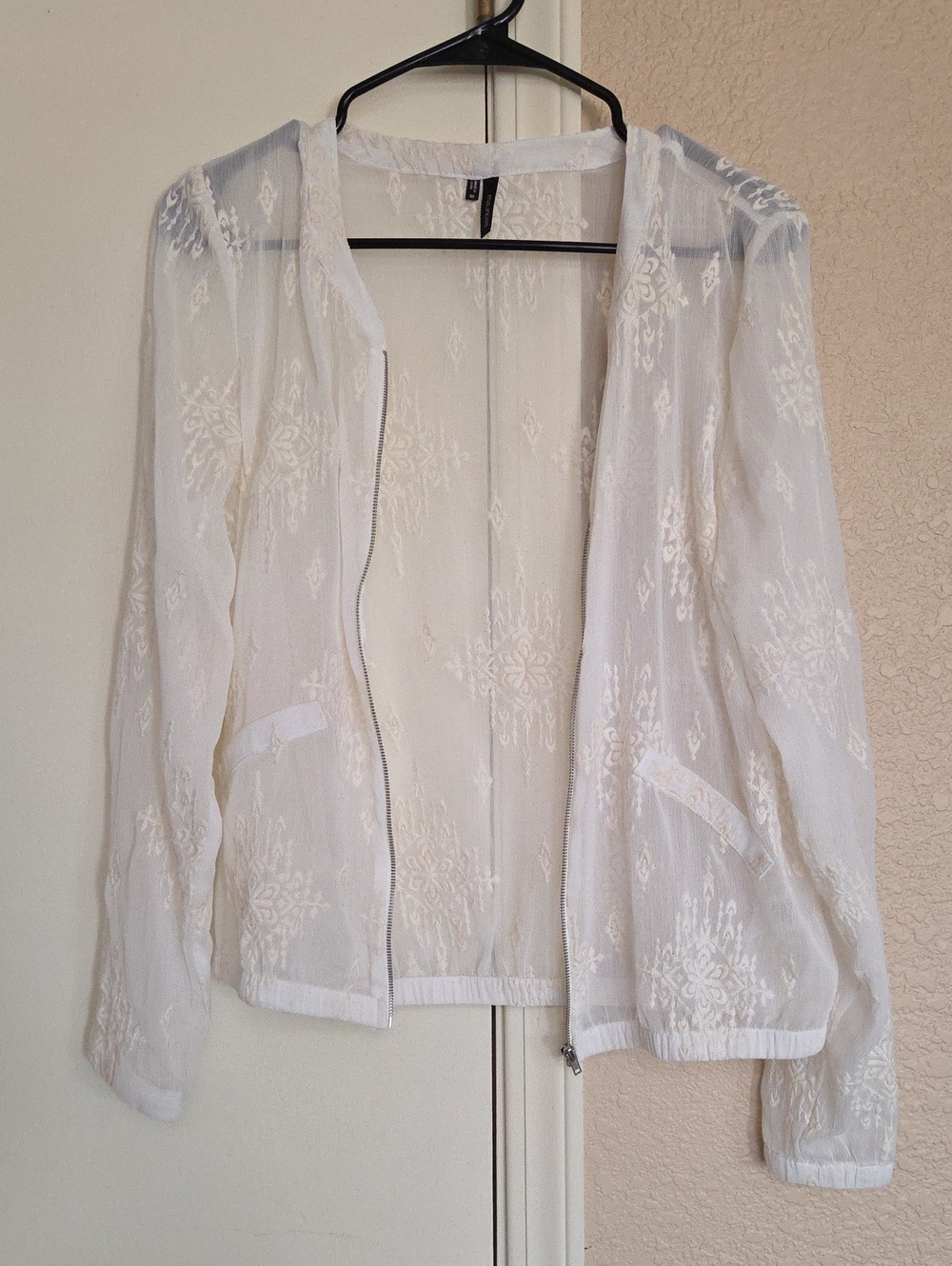 Maurices White Sheer Embroidered Zip-Front Jacket - Picture 3 of 11